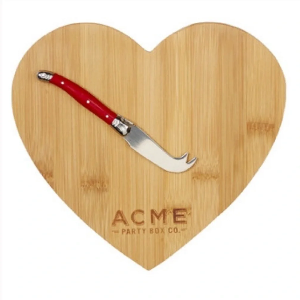 New ACME Party Box Company Bamboo Heart Cutting Board & Cheese Knife